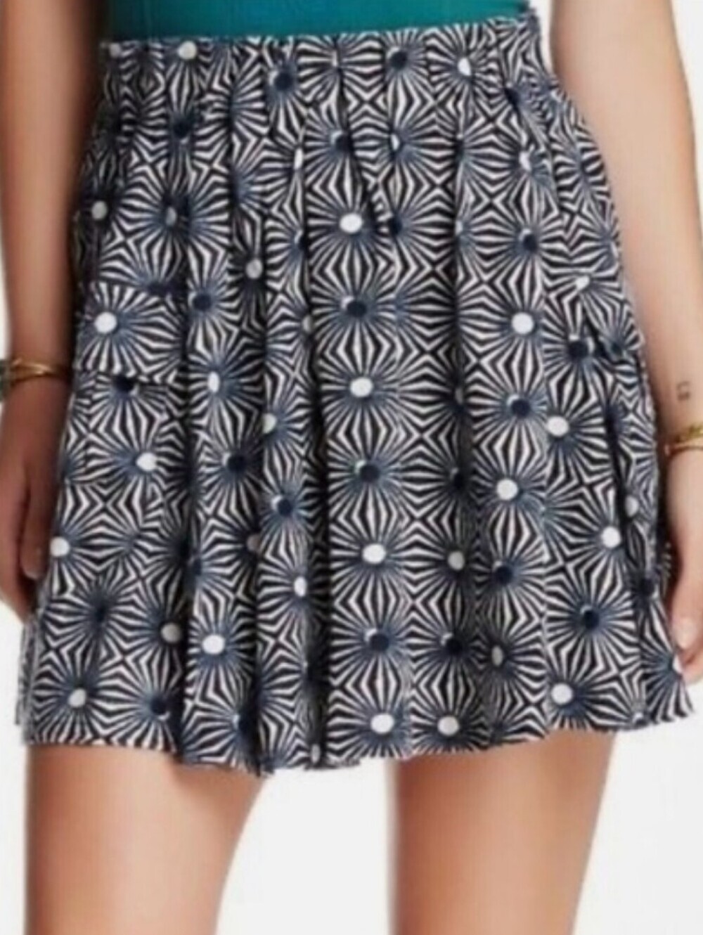 FREE PEOPLE “So Much Sun” Mini Skirt Geometric Sunburst Pattern, size S